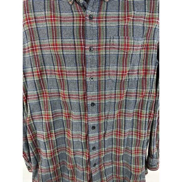 LL Bean Scotch Plaid Flannel Shirt Longsleeve Grey Red Size Large Tall - Picture 11 of 11